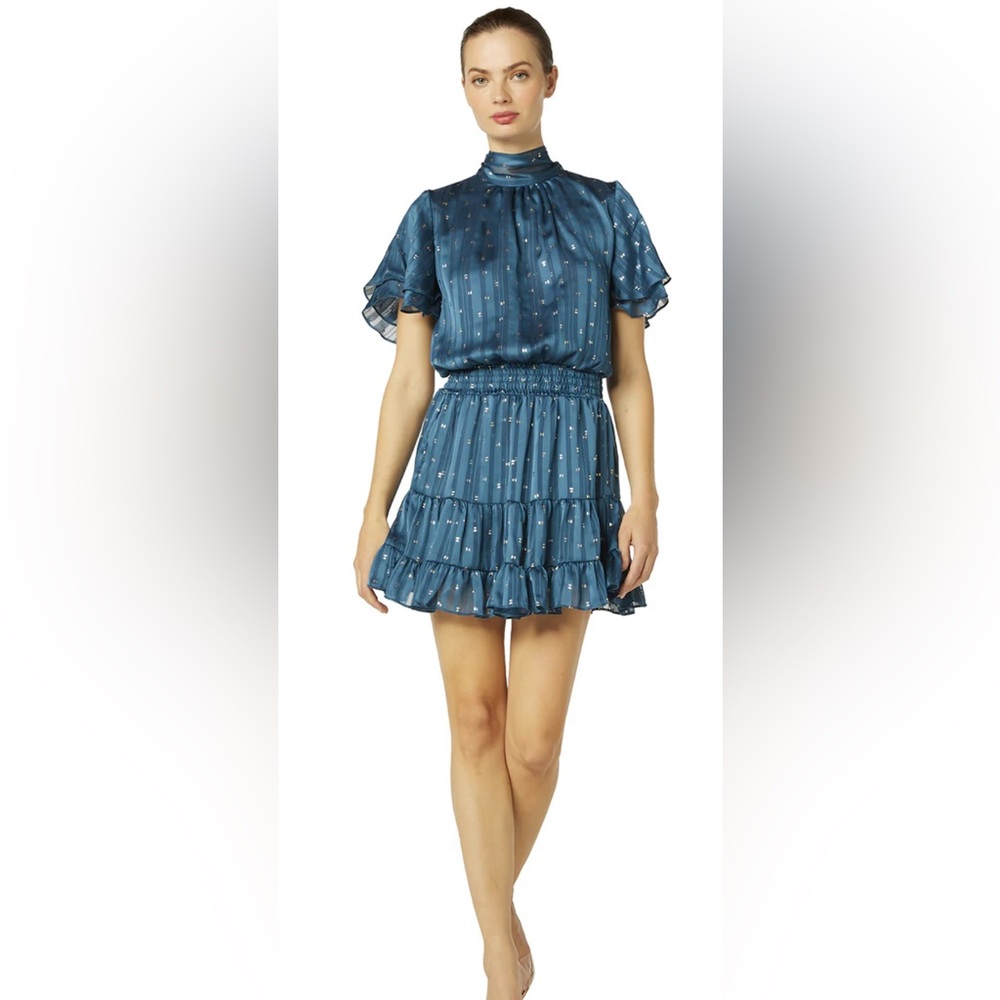 Misa Saffie Teal Blue Ruffle Dress